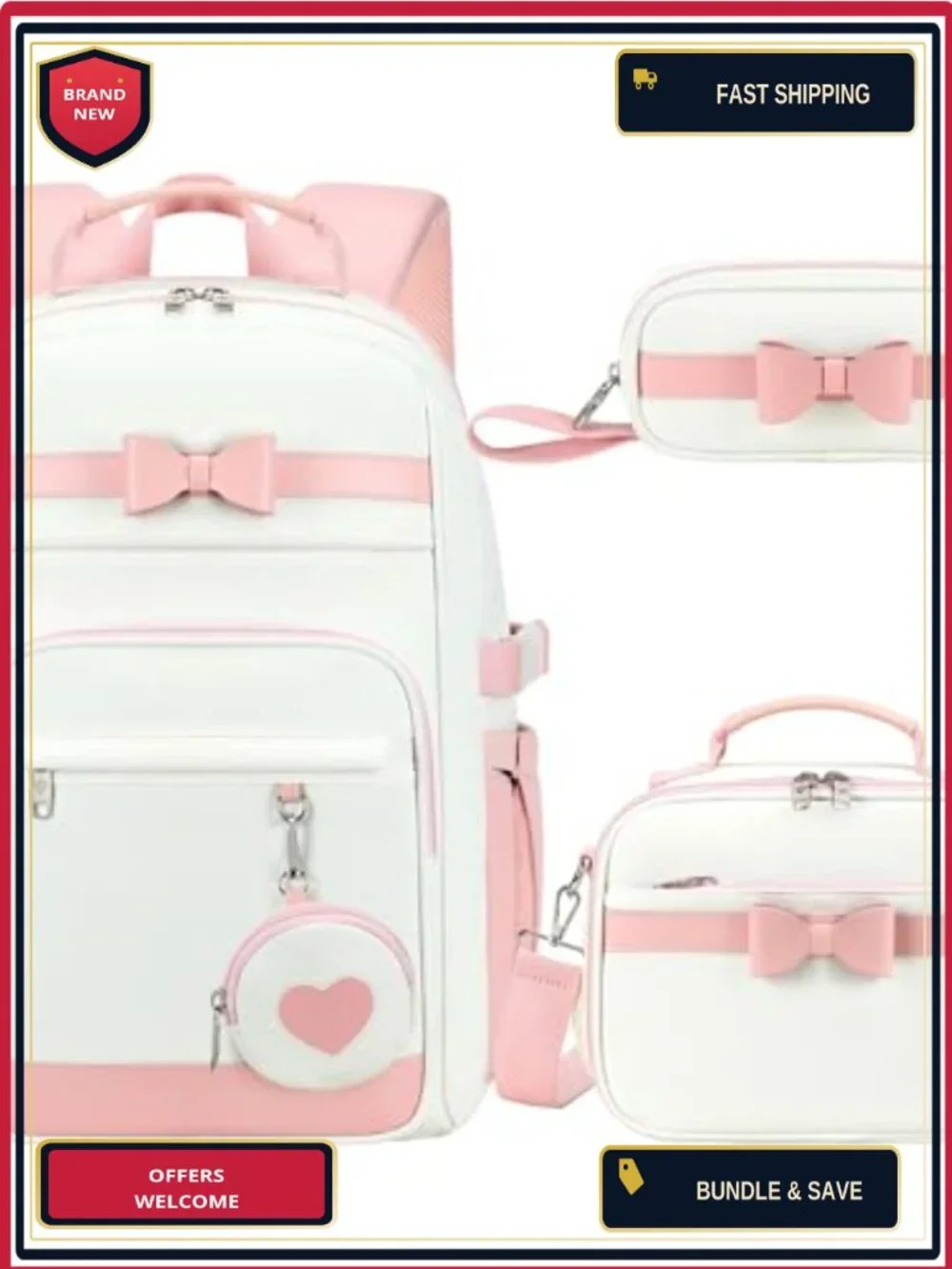 Waterproof Laptop Backpack for Women with Lunch Box and Pencil Case Set - 17